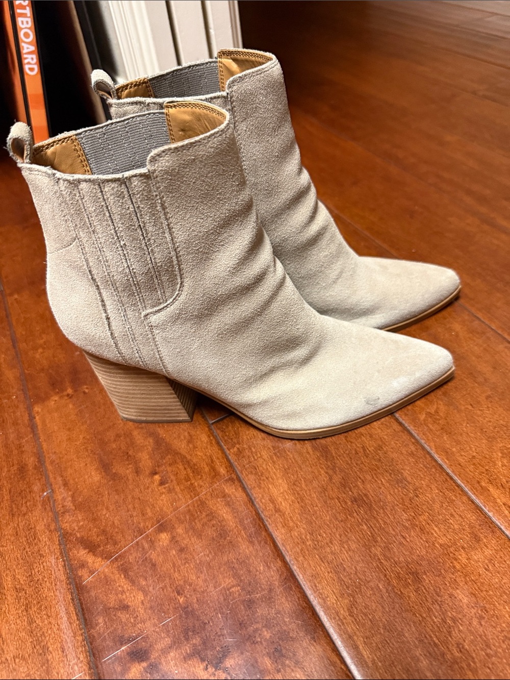 Marc Fisher Beige Suede Pointed Toe Ankle Boots